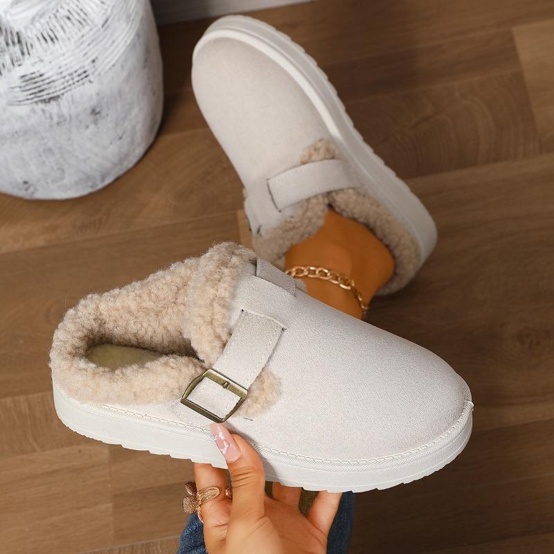 Cross-border New Belt Buckle Low-top Wool Cotton Shoes Women's Large Size Round Head Thick Sole Short Plush Rear Empty Snow Boots