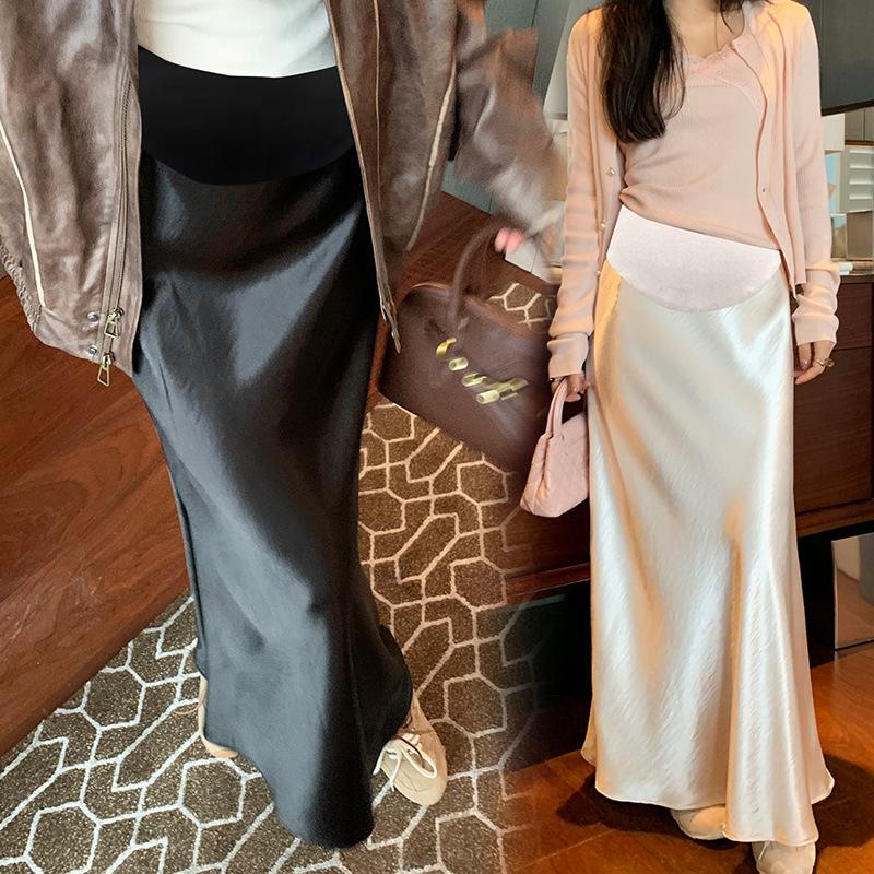 2026 Early Autumn Maternity Vinegar Silk A-line High Waist Fishtail Dress Double Extra Large