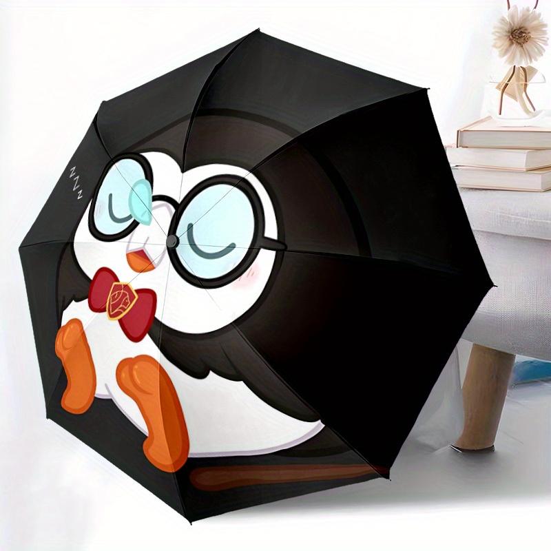 1pc Penguin Sleep Automatic Open/close, Heavy-Duty Iron Frame & 8-Rib structure, Compact Folding Umbrella for Women/Men, All-Season Travel, Halloween