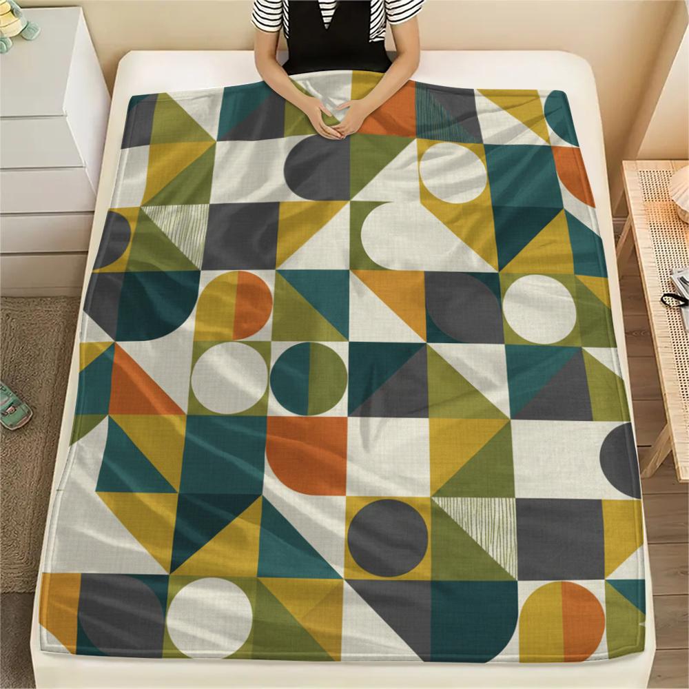 

1Pc Simple Geometry Print Flannel Blanket, High quality Comfortable for All Seasons, Home Decor, Warmth and Comfort, Perfect for Christmas Gifts W20 80cm x 120cm