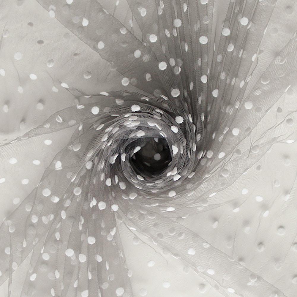 Flocked Polka Dot Tulle Fabric White & Khaki Polyester Stretch 155cm Width for Puff Skirt Clothes Sewing DIY Wedding Decoration