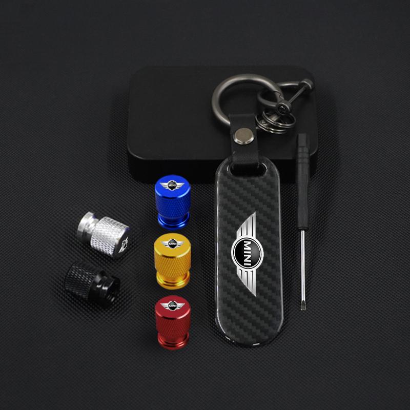Carbon fiber Tire Valve Stems Cap Keychain Style Wheel Air Valve Cover For BMW Mini Cooper R50 R53 R55 R56 R60 R61 F54 F55 F56 IJOPV1