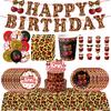 Pink Cherry Leopard Theme Birthday Party Decoration Plate Cup Balloon Banner Sexy Women Girls Shiny Photography Background Gifts