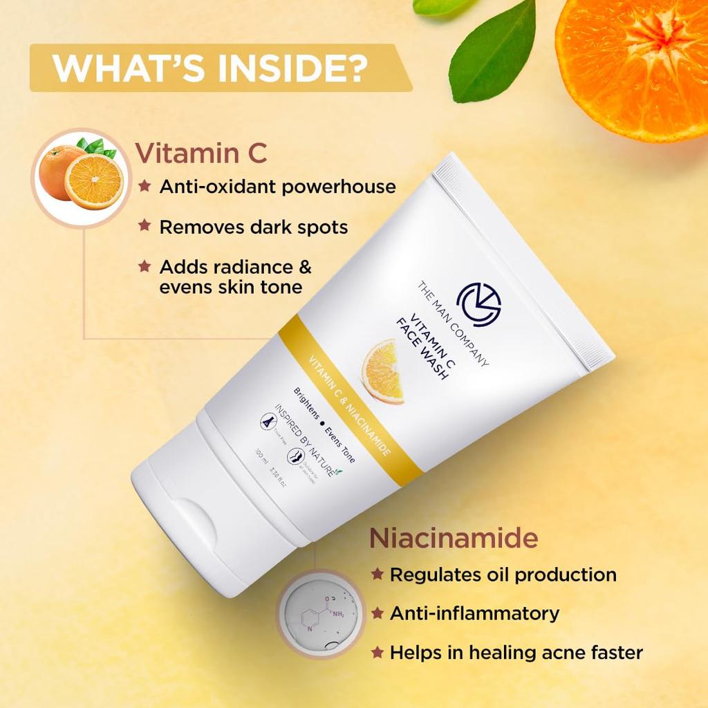 The Man Company Ultimate Vitamin C Face Care Kit with Face Wash & Face Serum, Boost Collagen, Glowing & Brightening Skin, Soft & Supple