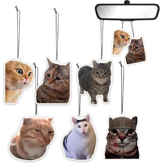 6Pcs Funny Car Air Freshener for Women Girls Men Cute Freshener Ornaments Cat Meme Funny Car Hanging Accessories