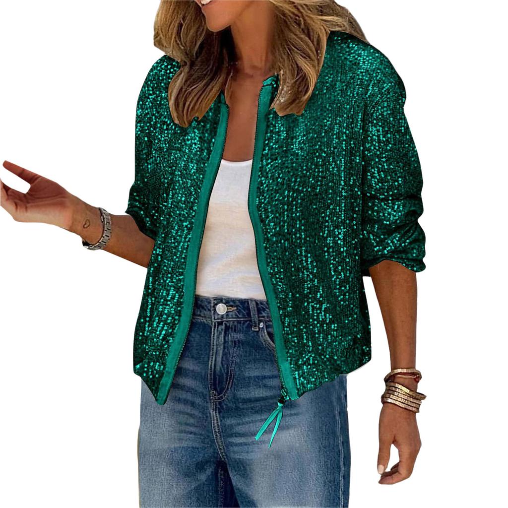 Women Sequin Long Sleeve Sparkly Glitter Jacket Coats