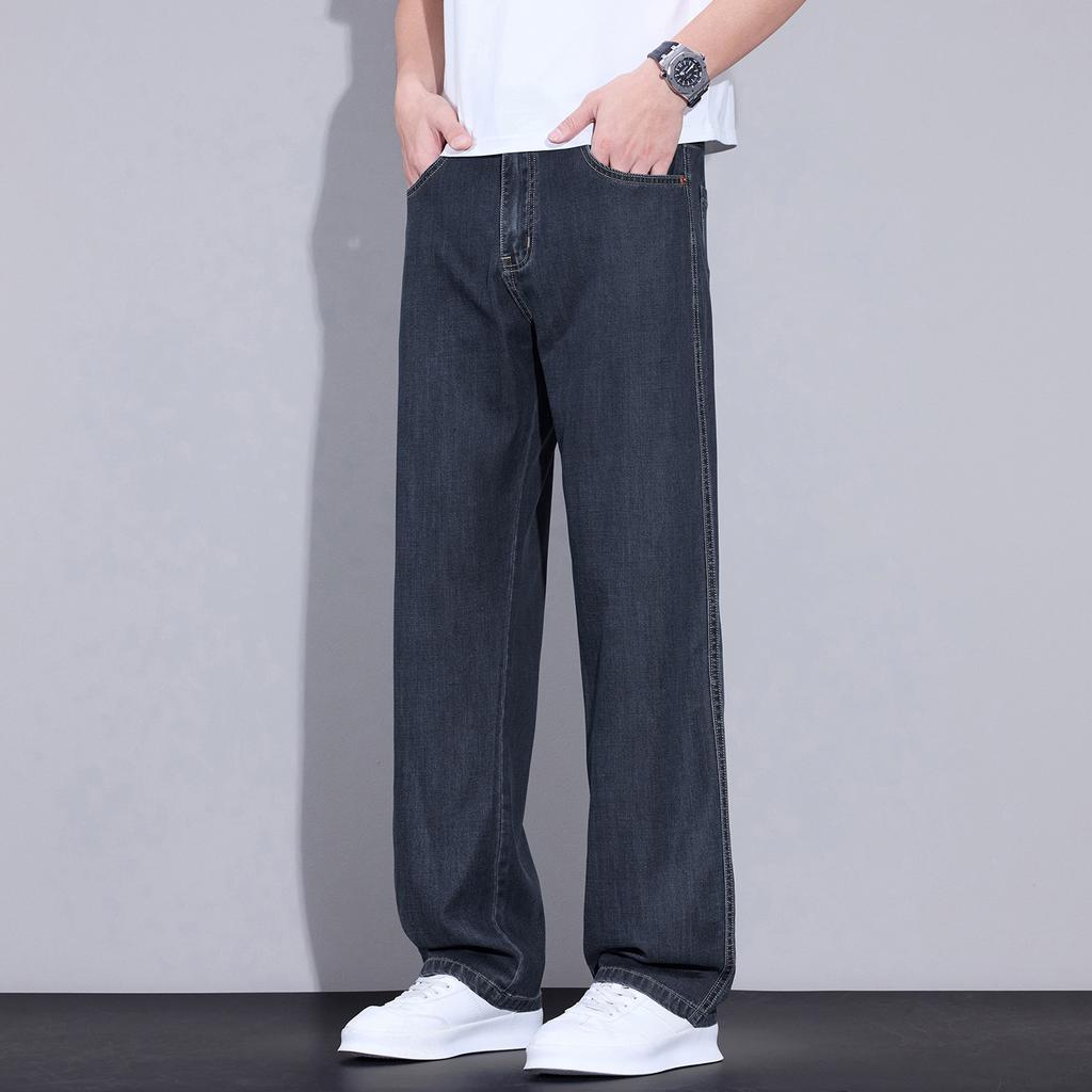 Tencel jeans new spring and summer thin casual elastic loose straight long pants men's summer thin