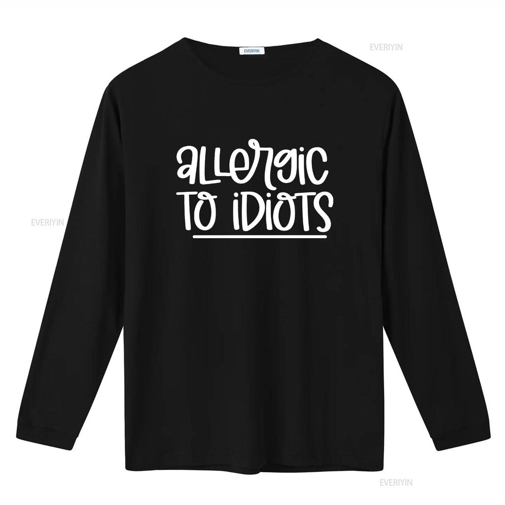 T-shirt Grigia con Stampa "Allergic To Idiots" per Moda Casual vintage Lavata Elegante Unisex Elastica Leggermente uomo Traspirante