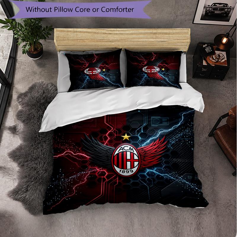 Set Lenzuola AC Milan Modello 3 Pezzi Morbida Copripiumino in Microfibra con Federe per Camera da Letto