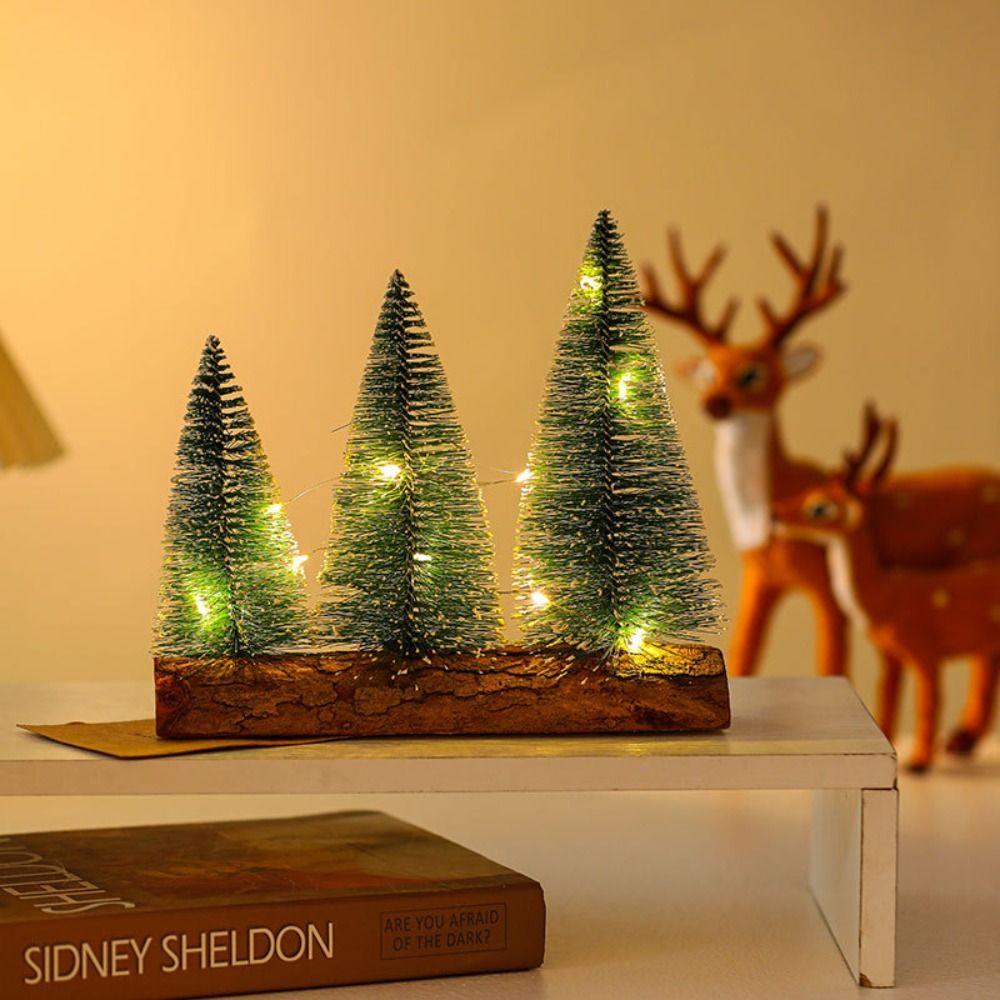 Mini Christmas Tree Ornament With Light Micro Landscape Model Crafts Snow Pine Tree  Kids