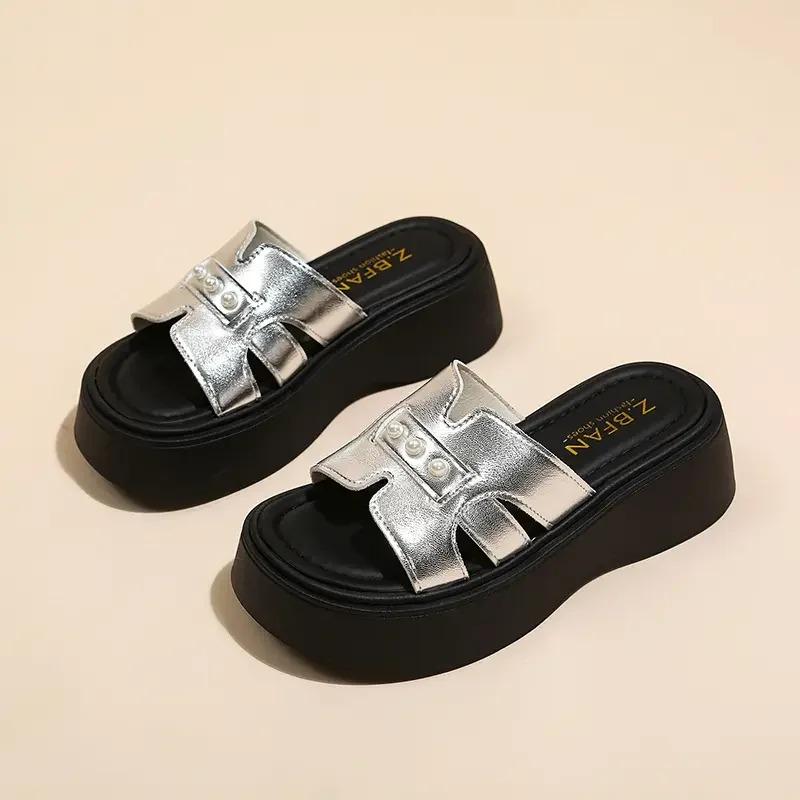 

2025 summer new sandals platform slippers women s fashion beach shoes 39 серебряный