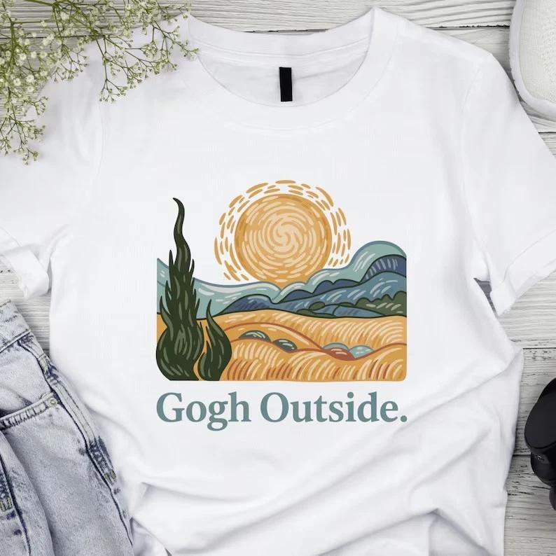 Gogh Outside T-Shirt, Van Gogh Art Lover Gift, Funny Art Pun Graphic Tee XL