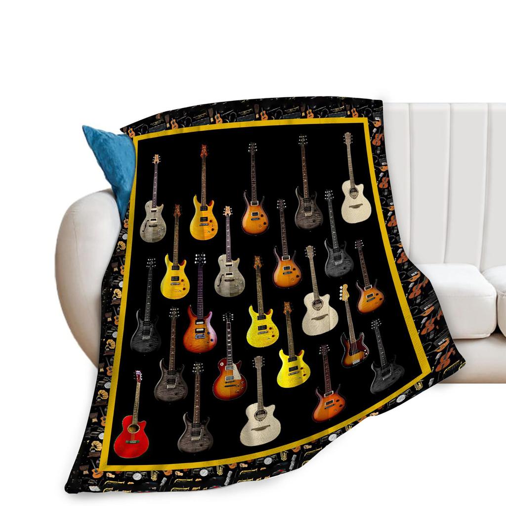 Popular Guitar Blanket Music Instrument Pattern Digital Printing Blanket Sofa Blanket