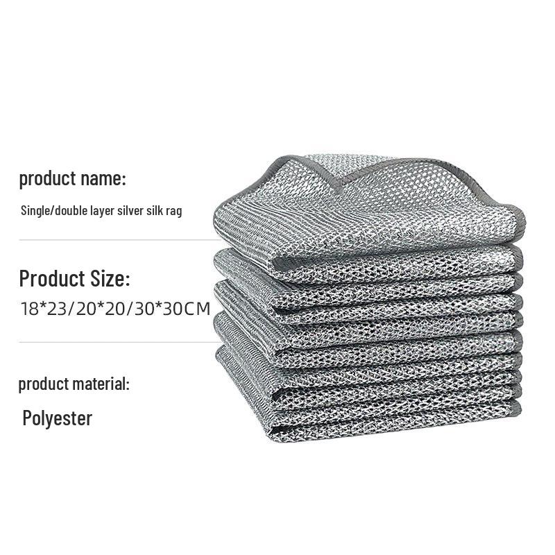 Double-Sided Silver Wire Scouring Pad - Multi-Functional Dishwashing Cloth & Kitchen Cleaning Towel