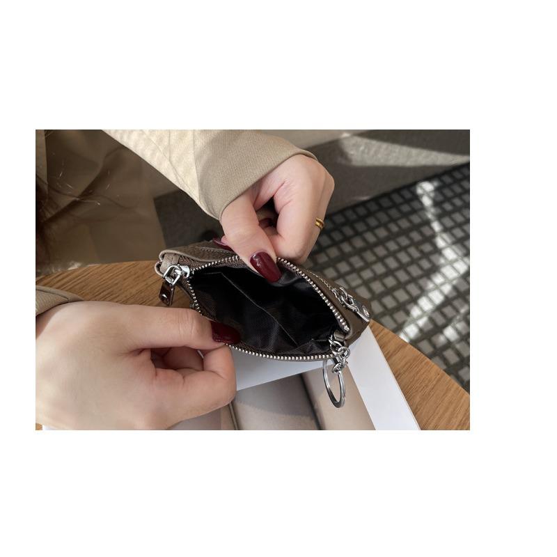 Change Bag Women's Short Small and Thin Zipper Change Bag New First-layer Cowhide Coin Key Storage