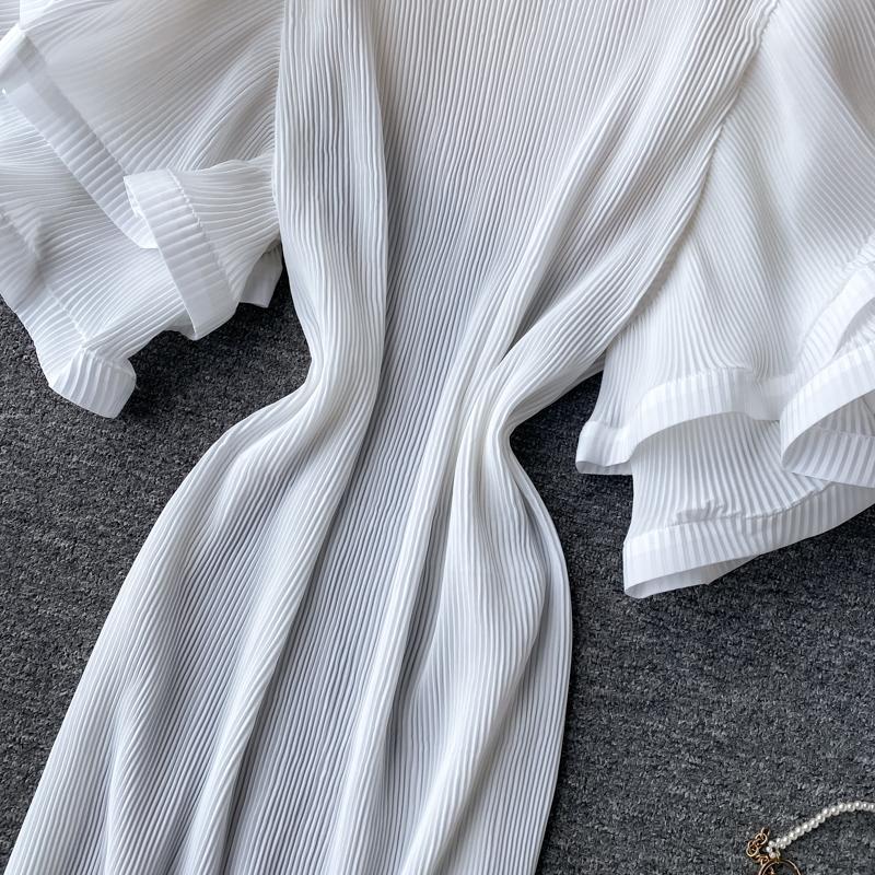 French Bellflower Fairy Mori Lotus Leaf Big Trumpet Sleeve Pleated Dress Mopping the Floor and Swinging Temperament Long Dress