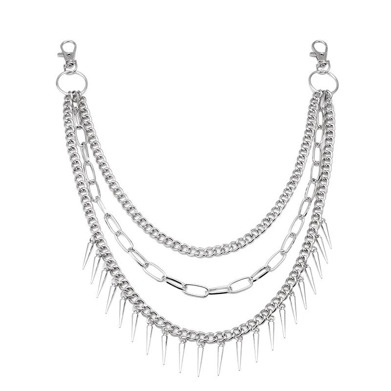 DIEZI Harajuku Vintage Multilayer Jeans Pants Key Chain Ring For Women Men Boys Hip Hop Silver Color Rivet Tassel Chain For Bag