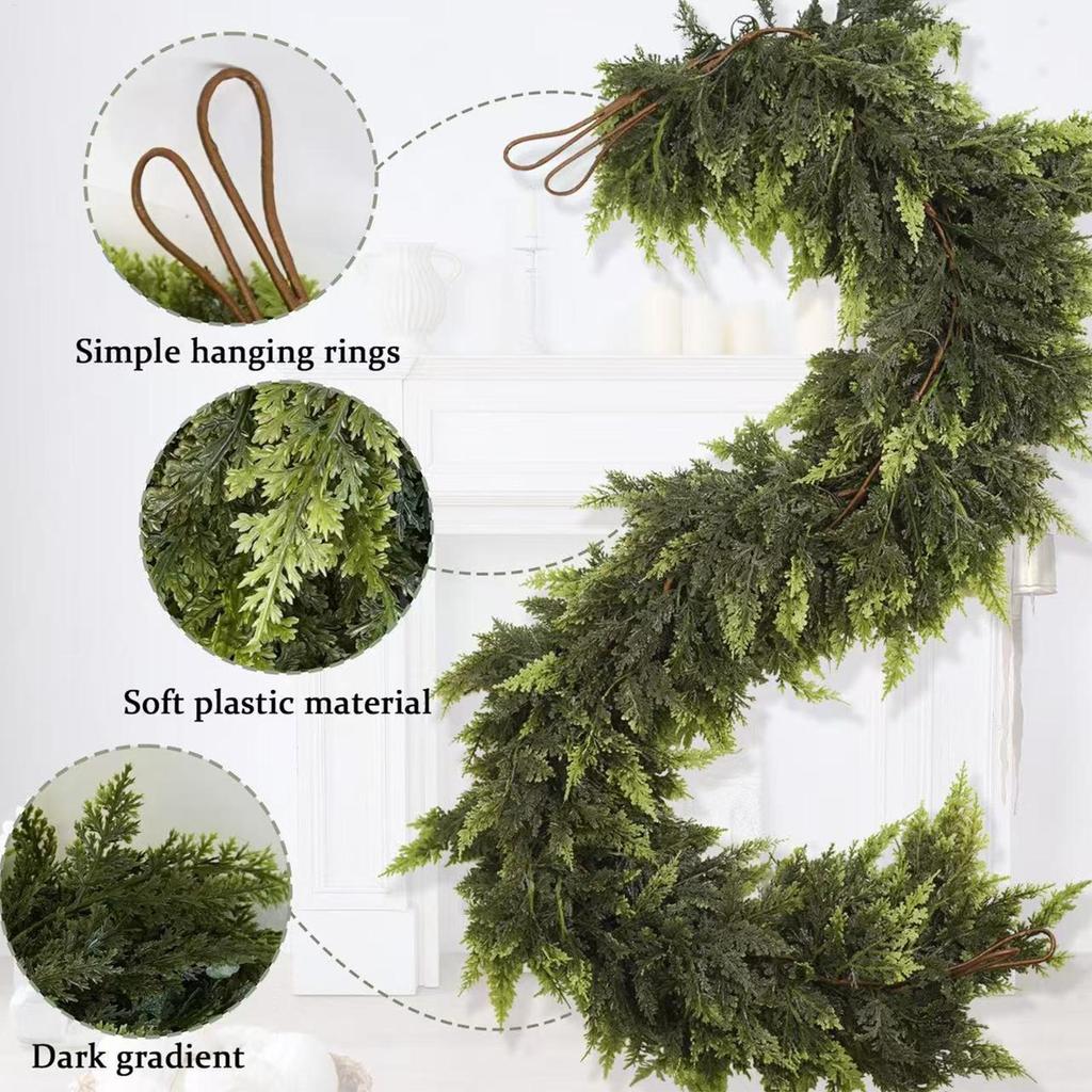 Artifical Dense Christmas Vines Wreath Fake Cedar Vines Christmas Rattan Garland Decor Fireplaces Stairs Xmas Home Decoration