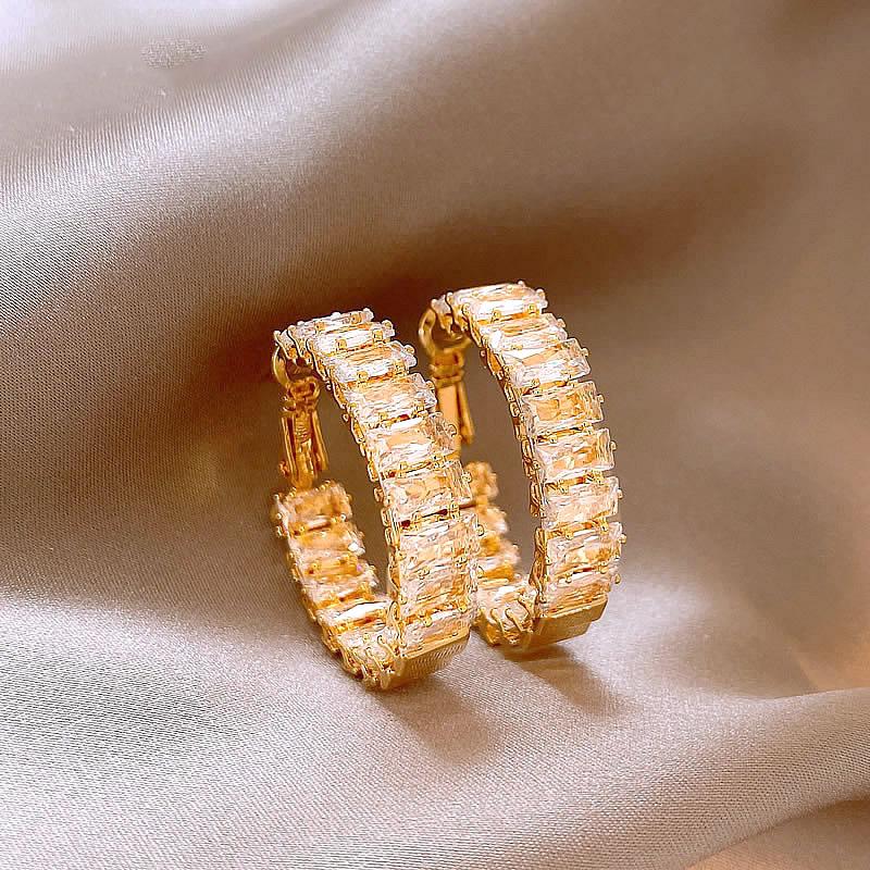 Trendy Irregular Crystal Circle Hoop Earrings For Woman Korean Fashion Statement Shiny Luxury Earrings Female Wedding Gifts
