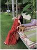 2025 Summer Retro Red Halter Dress: Elegant Long Dress for Travel Photography