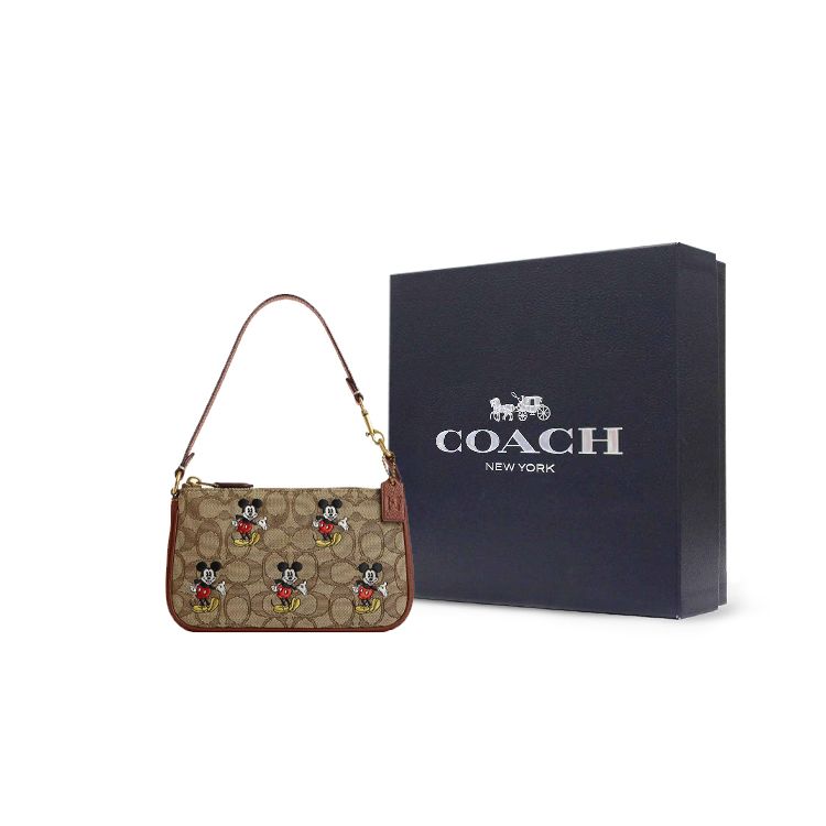 Coach X Disney Nolita 19 Mickey Mouse Print Classic Monogram Simple Zipper Leather Patchwork Underarm Bag Tote Shoulder Bag Small CN507-B4R3U