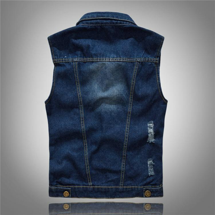 Slim Trend Men's Denim Vest Large Size Denim Vest Waistcoat Ripped Casual Vest