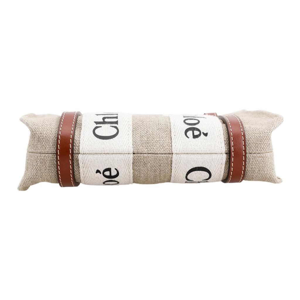 Chloe Holziges Logo-Print Leinen-Canvas und Kalbsleder Tragetasche Damen Tragetaschen Beige Braun CHC22AP237I2690U