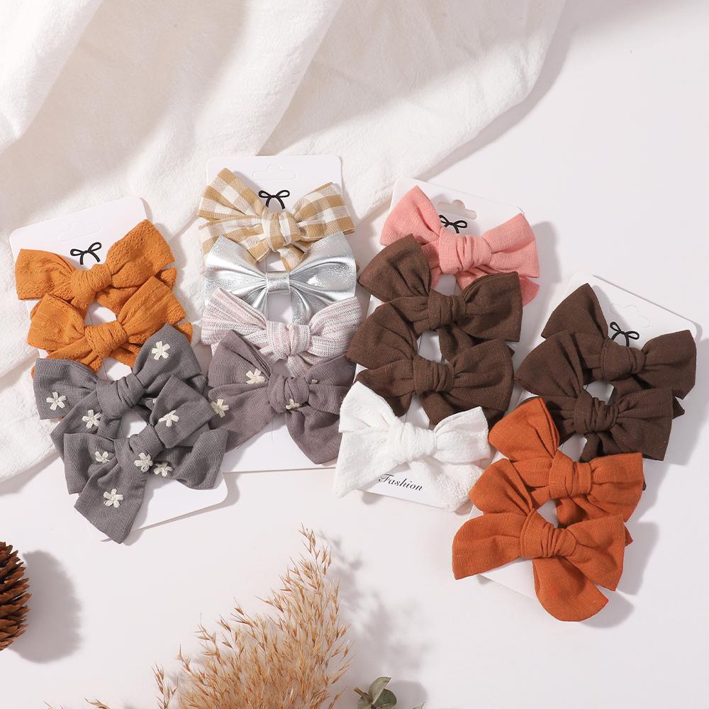 4set Random Color Hair Bows Clips For Baby Girls Cotton Bowknot Hairpins Barrette New Headwear Bow Clips Kids Hair Accessories G