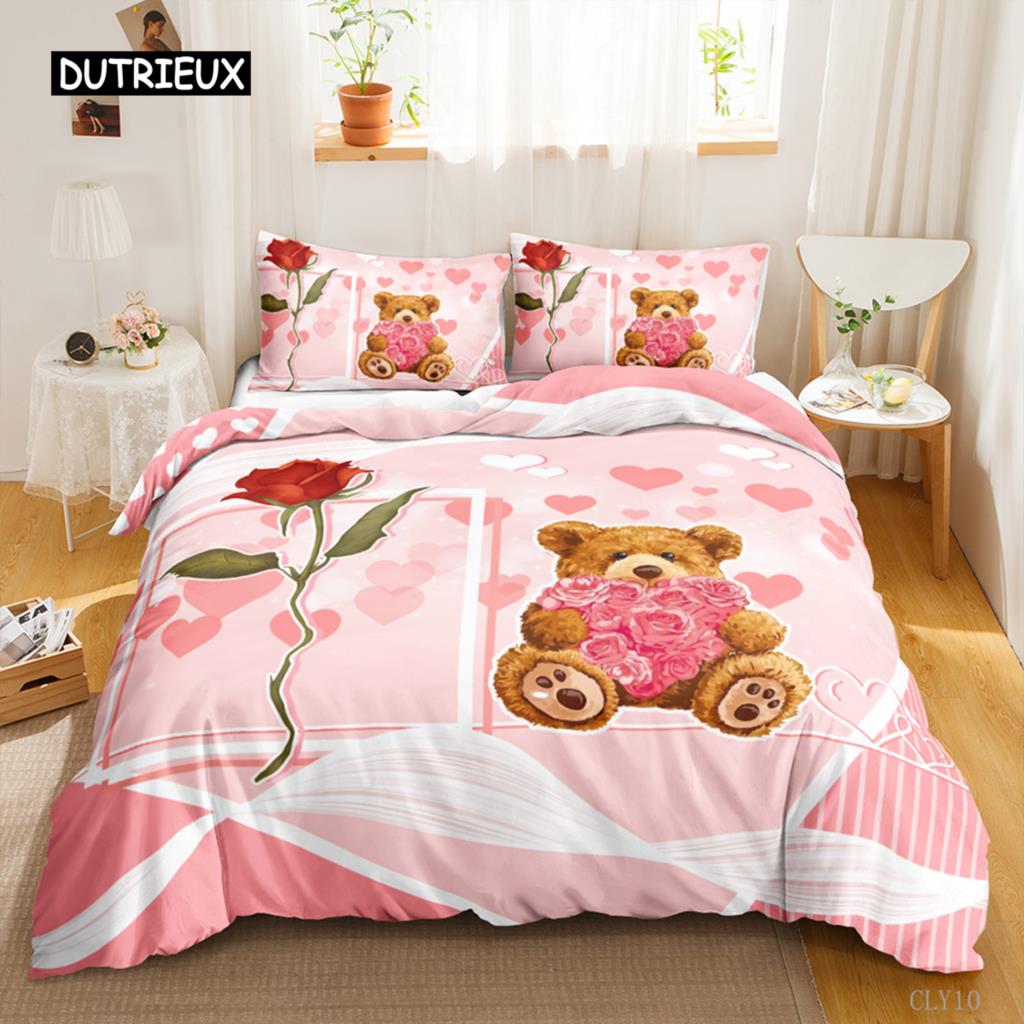 Romantic Duvet Cover Set Valentine Gift Rose Floral Bedding Queen King Size Polyester Quilt Cover