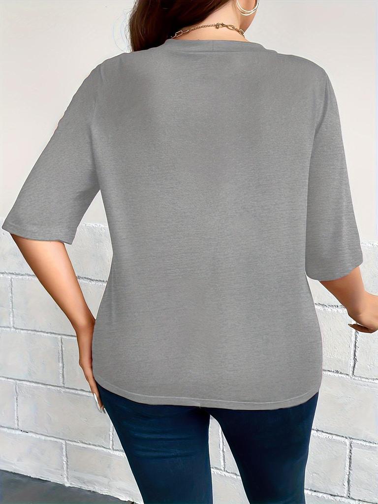 Plus Size Women's Mid-Sleeve Cardigan Jacket - Lightweight, Solid Color, 2026 New Arrival