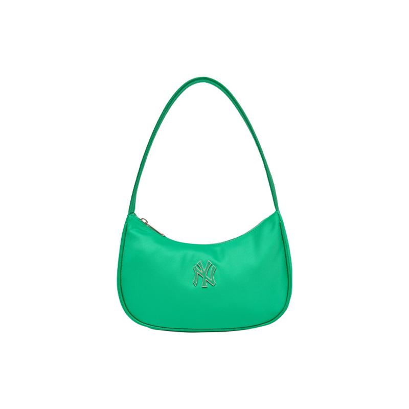 MLB Spring Summer Large Logo NY Yankees Nylon Underarm Bag Women Shoulder Bag Grass-Green Teal 3ABQS032N-50GNS One Size+Shopping Bag