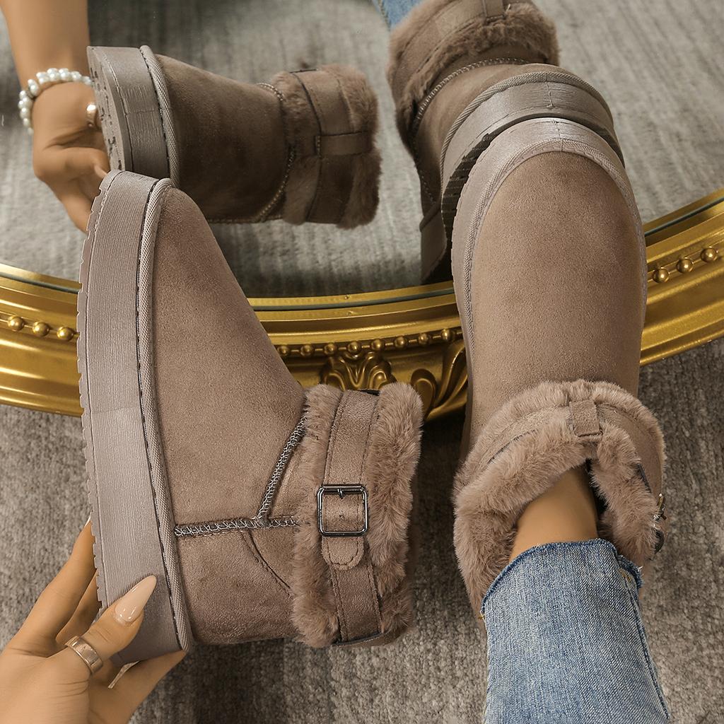 Fashion Women Boots Winter  Non Slip Soft Cotton Shoes Woman Platform Short Plush Snow Boots Metal Buckle Thicken Warm Ankle Boots Women