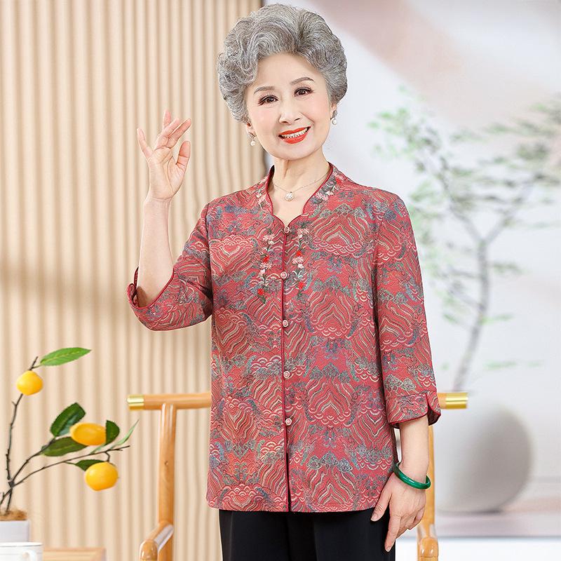 

Women s 2026 Summer Embroidered Chiffon 3/4 Sleeve Top - Stylish, Loose Fit for Moms XL зелений
