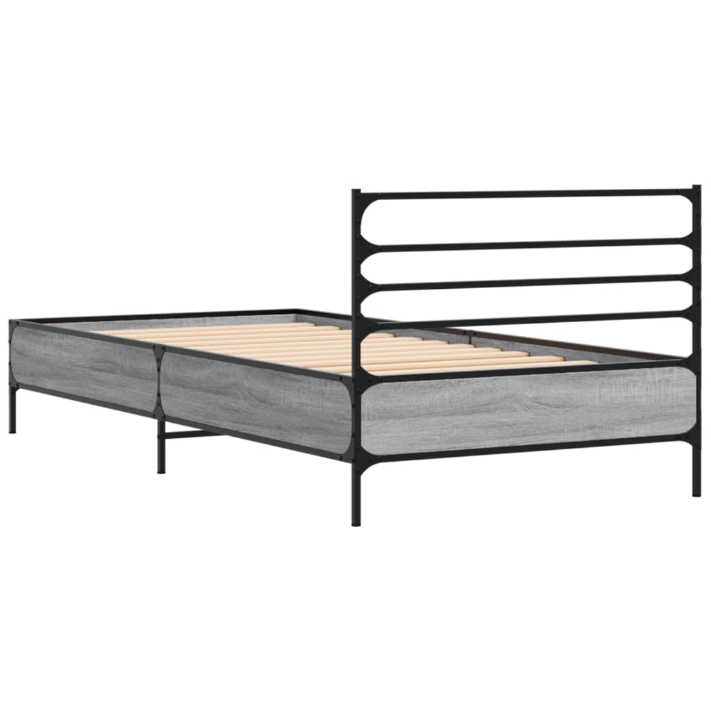 Bed Frame Gray Sonoma 75 x 190 cm Particleboard and Metal