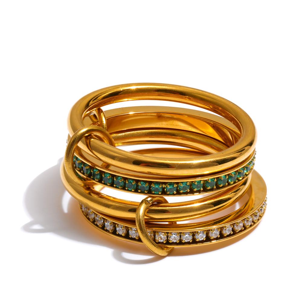 

Yhpup Size 678 White Green Zirconia 4 Layered Stacked Ring 18K Golden PVD Plated Stainless Steel Popular Jewelry Accessories 6