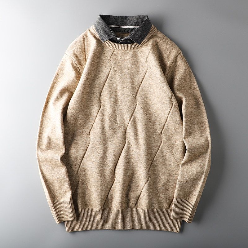 Товары для скота Свитер Рубашка Воротник Экспорт Оригинальный заказ Подделка под две части Khaki M