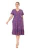 Women's Big Size Dress Purple Floral Pattern V-Neck Short Sleeve Ruffle Robe Dress