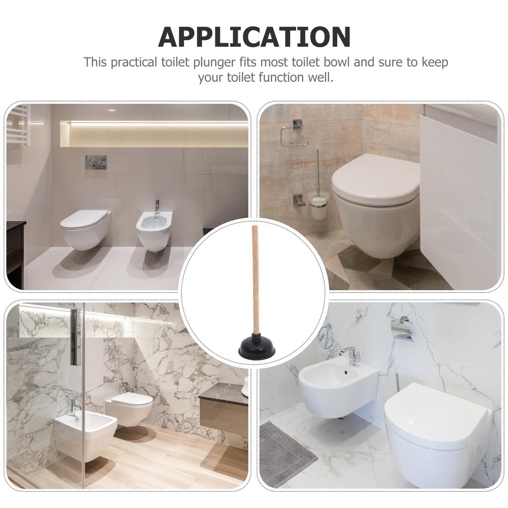 1PC Wooden Handle Rubber Toilet Plunger Heavy Duty Bathroom Cleaning Tool Wear Resistant Comfortable Grip Compatible With