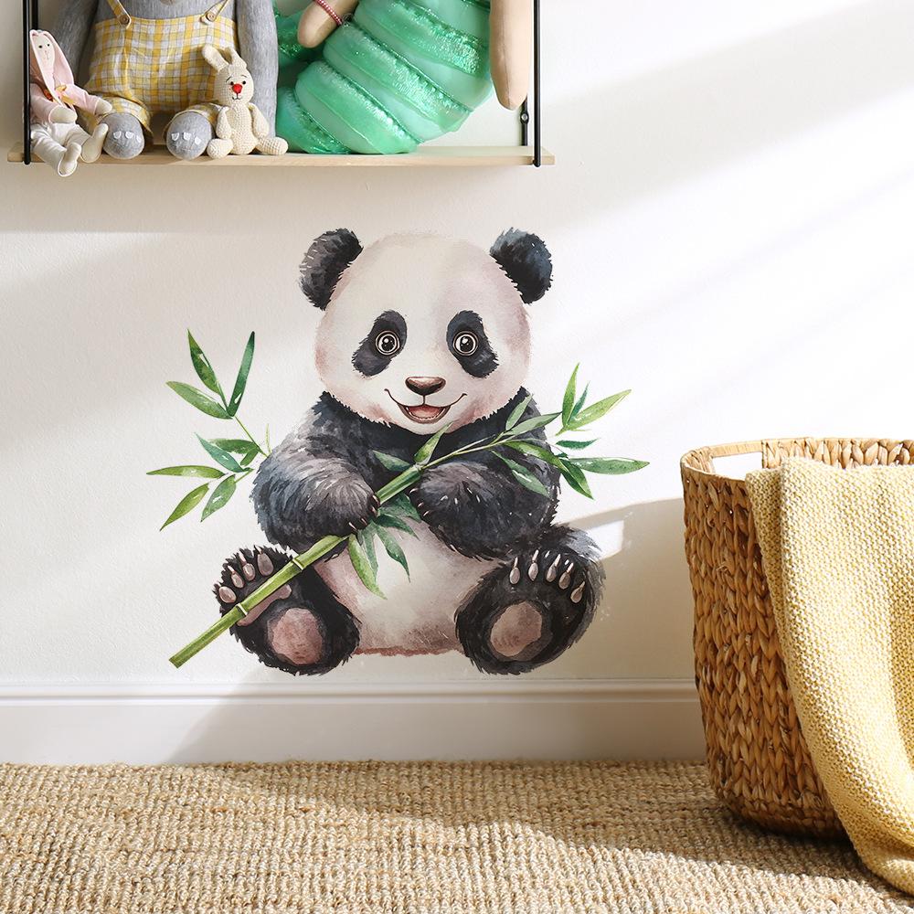 Painted Bamboo Panda Wall Stickers, Self-Adhesive Decor for Bedroom Living Room Entryway Dorm Room Decoration