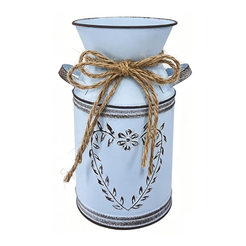 Farmhouse Decors Iron Flower Vases Shabby Chic Milk Can Storage Jugs Metal Planter With Handle For Kitchen Home Decors