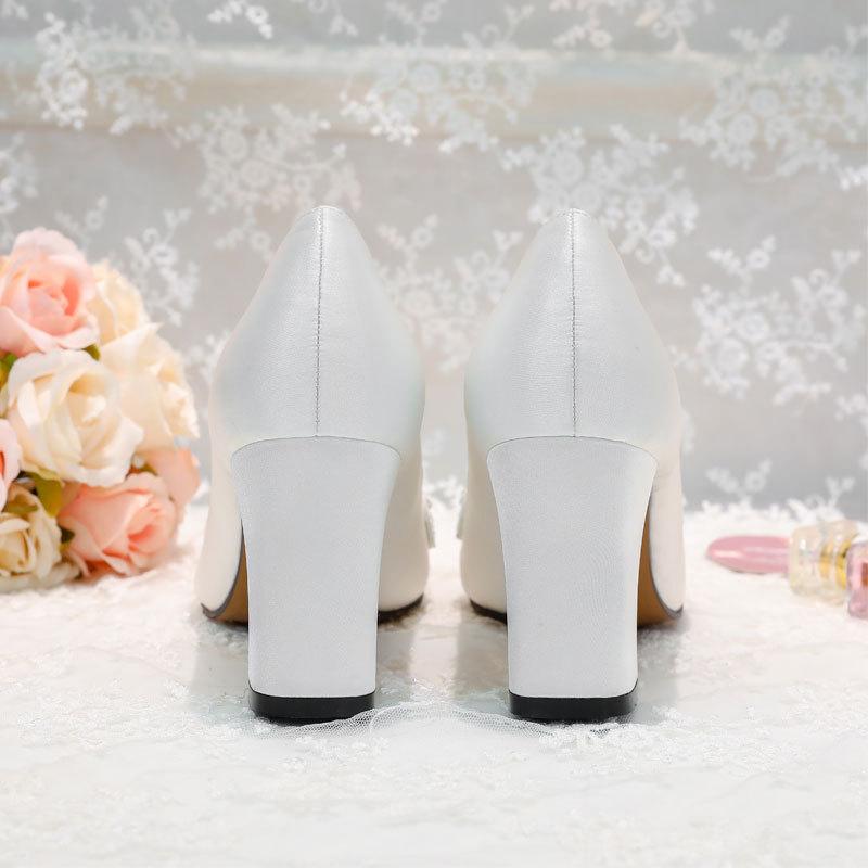 Sweet high heels rhinestone pointed heel satin satin cloth women's shallow mouth single shoes dress banquet bridesmaid wedding shoes