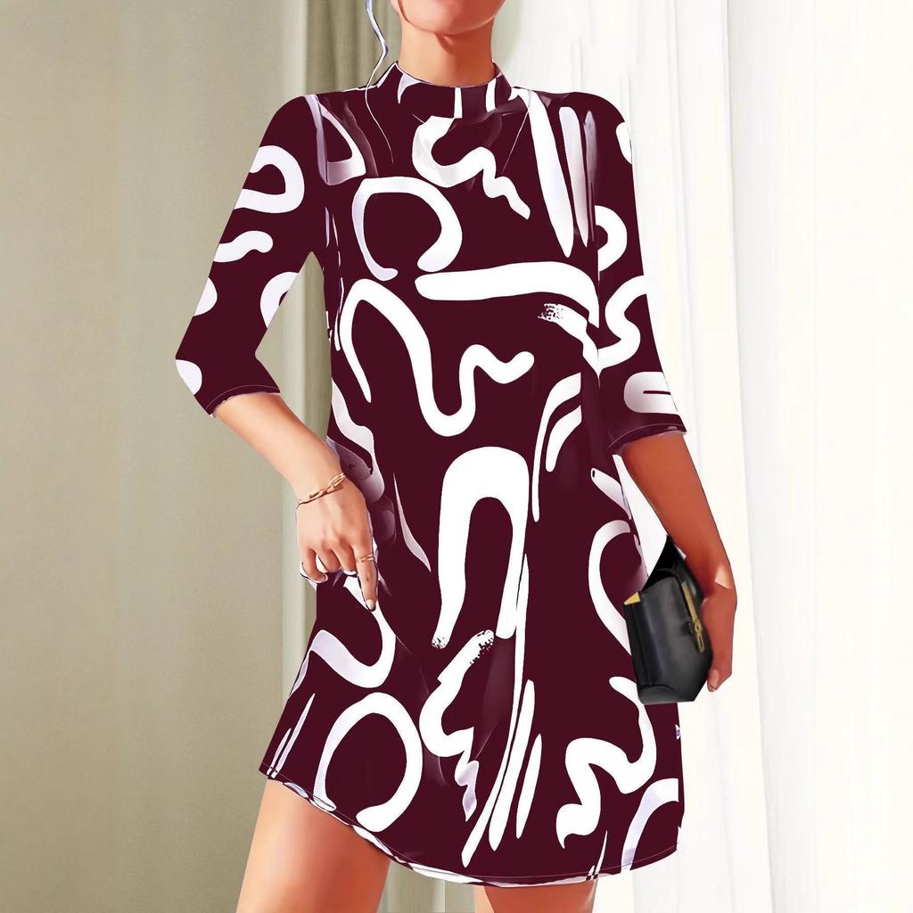 European and American Autumn New Fashion Printed Dress Women's Spot