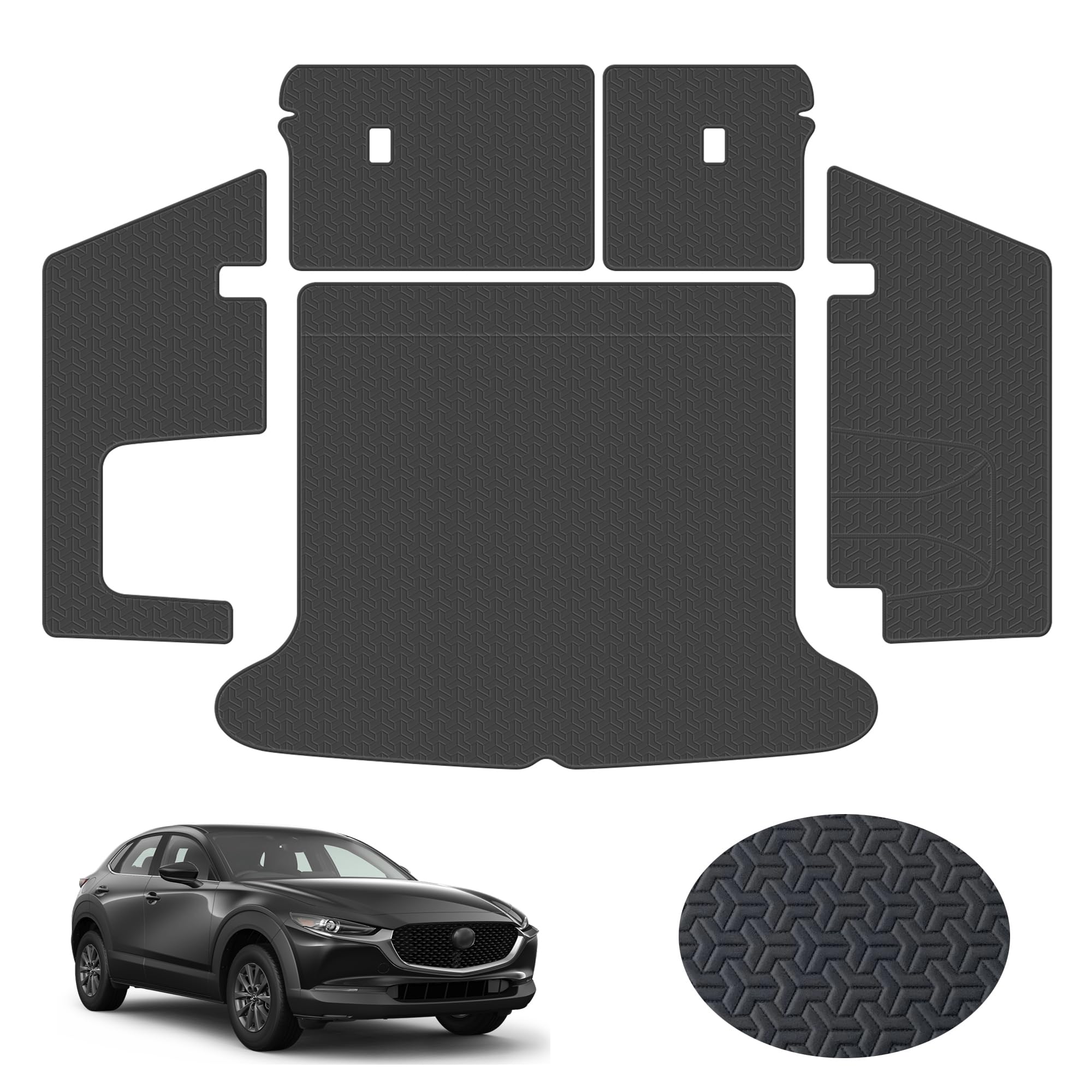 

RAWAKORW Luggage Mat for Mazda Full Trunk Cover with Side and Back Seat Back Waterproof and Synthetic Black CX-30 (DM Series, 2019-Present Models), чёрный
