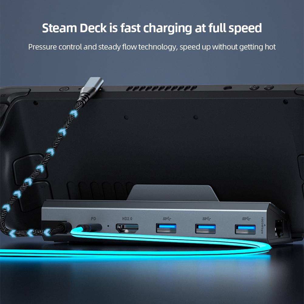 For Steam Deck Dock Station 6/7/8 In 1 USB 3.0 HD 4K@60Hz RJ45 Gigabit Ethernet USB-C PD100W for ROG Ally Game Console HUB Dock