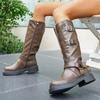 Fashion Women's Adjustable Buckle Riding Boots with Side Zipper Fashion Black PU Leather Knee High Boots Women Autumn Winter Long Botas