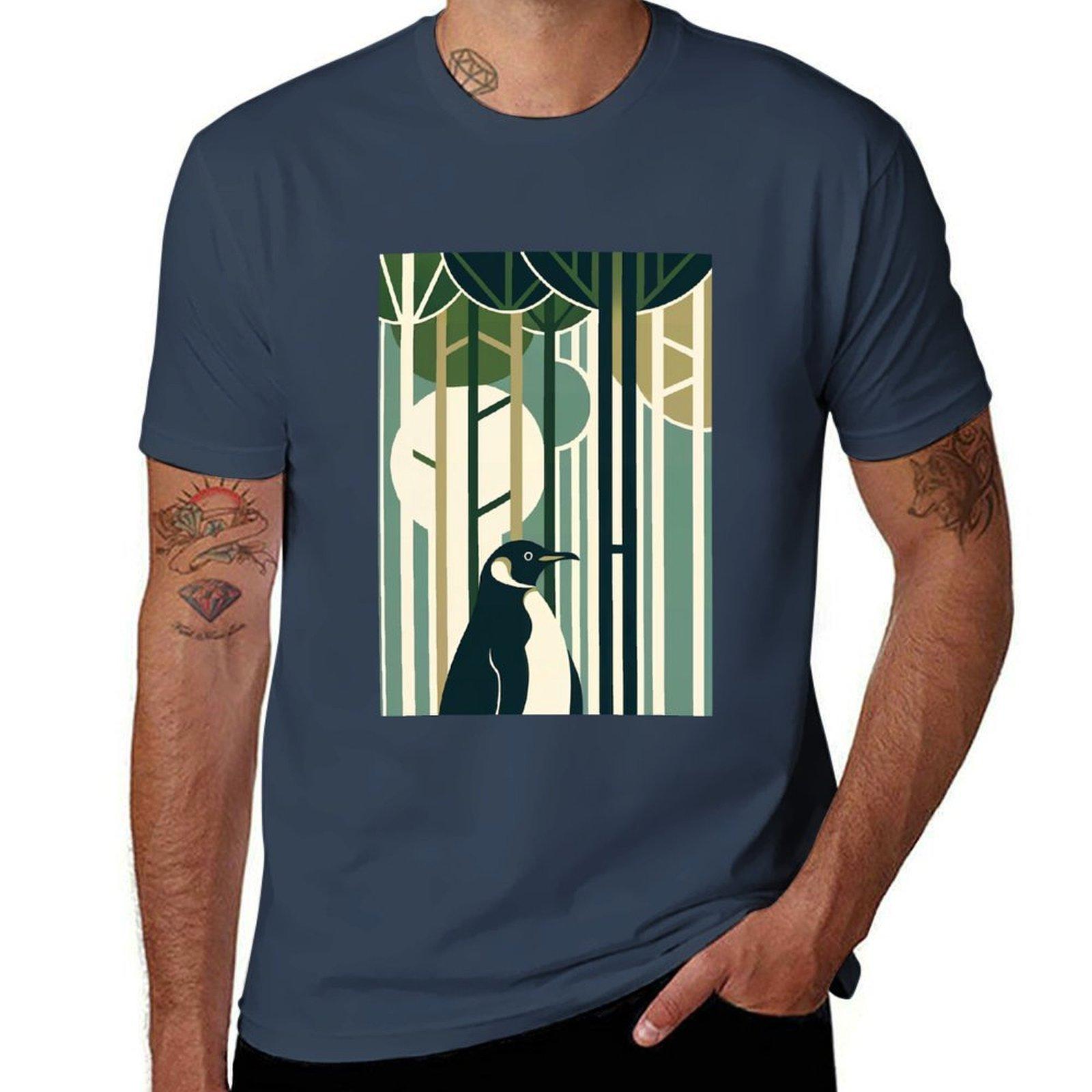 Olive Green Cream Penguin In Retro Vintage 60s 70s Illustration Forest Tshirt Plus Size Summer Short Sleeve Tshirt S