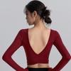 Womens Long Sleeve Yoga Top With Built-in Pads Square Neck Slim Fit Quick Dry Sports T-Shirt Running Pilates Gym