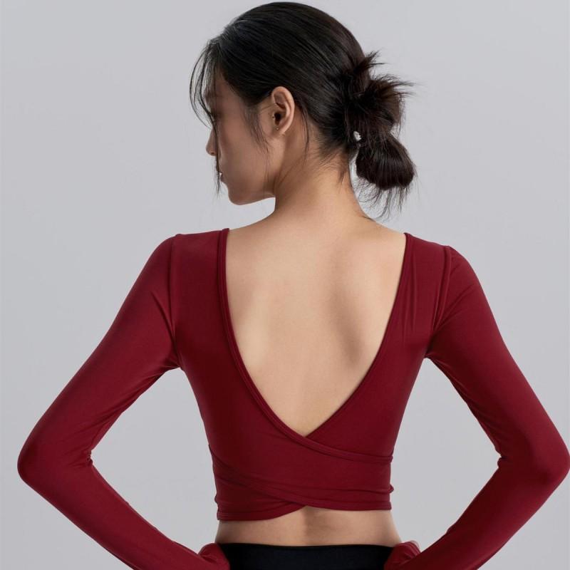 Womens Long Sleeve Yoga Top With Built-in Pads Square Neck Slim Fit Quick Dry Sports T-Shirt Running Pilates Gym
