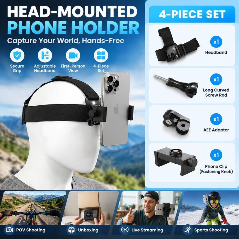 Head-Mounted Phone Holder for First-Person Shooting, Compatible with Apple Huawei Xiaomi