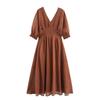 Kaslead New Women clothes Western Style Fashion Simple Slimming Temperament V-neck Waist Hugging Dress